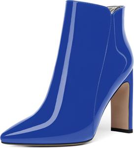 Женские ботильоны FEMSTEP с молнией, лакированные, для вечеринок, с заостренным носком, на массивном каблуке, высотой до щиколотки, каблук 10 см, Royal Blue