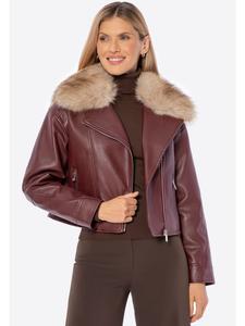 Утепленная женская байкерская куртка с меховым воротником темно-красного цвета Wittchen