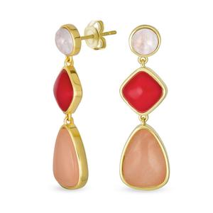 Уникальные длинные круглые квадратные серьги-подвески в форме капли, трехъярусные, для летней вечеринки, красные, персиковые, розовые, из синтетического кварца, с золотым покрытием Bling Jewelry, Rose gold