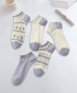 Девичьи носки до щиколотки из хлопковой смеси с вышивкой, комплект из 5 пар