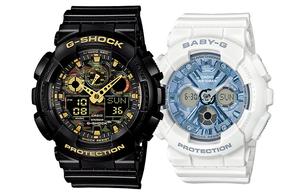 Часы Casio G-Shock Analog-Digital GA-100 Series, арт.GA-100CF-1A9, черный/золотой + Casio BA-110 Series, арт.BA-130-7A2, белый/синий