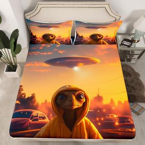 Erosebridal Комплект постельного белья Alien с 3D принтом инопланетян и космических кораблей, Yellow,grey