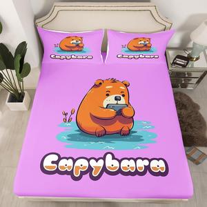 Erosebridal Комплект постельного белья Kids Capybara с капибарой для девочек, кавай стиль, милые грызуны, мультяшный дизайн, Multi 35