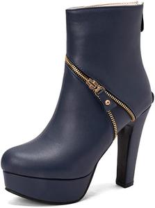 Женские ботильоны Viuluti 2025 на высоком каблуке, сексуальные кожаные ботинки на молнии, модные ботильоны на массивном каблуке с платформой, Blue