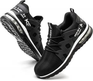 Стальные ботинки Kezhiho с закрытым носком для мужчин и женщин, легкая рабочая обувь с воздушной подушкой, удобные, дышащие, проколостойкие, противоскользящие кроссовки, неразрушимые, для строительства и промышленной безопасности, белый/черный