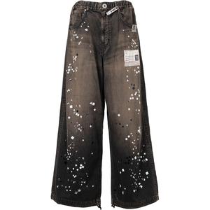 Широкие джинсы, украшенные стразами Maison Mihara Yasuhiro, черный