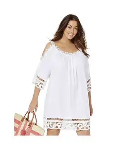 Женское платье-накидка Vera Crochet с открытыми плечами Swimsuits for All, белый