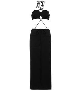 Длинное платье из смесовой шерсти с вырезом Christopher Esber, черный