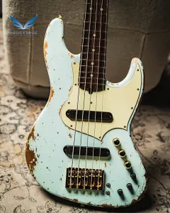 Xotic XJ-1T 5-струнный Heavy Aged-Sonic Blue (пользовательский цвет) с золотой фурнитурой и совпадающей головкой грифа
