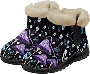 Twousenru Фиолетовые зимние ботинки на низком каблуке для женщин, легкие с утолщенной подошвой, для прогулок на улице с утепленной фланелевой подкладкой