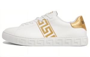 Вышитые кожаные кроссовки Greca VERSACE, белые