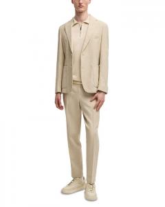 Льняной вязаный поло-свитер BOSS, коричневый/бежевый