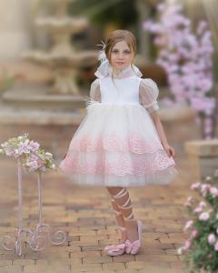 Платье Laila с перьями и вышивкой Petite Maison Kids, белый