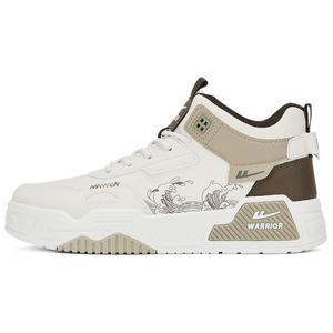 Мужские скейтерские кроссовки WARRIOR высокие бежево-хаки, черно-белые (на флисовой подкладке)