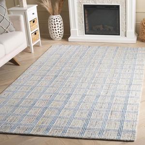 Ковер SAFAVIEH, 244 x 305 см, - коллекция Ebony - большой - синий и айвори, ручной работы из шерсти, идеально для гостиной, спальни, офиса, столовой (EBN119A)