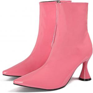 Женские сексуальные ботильоны из лакированной кожи с острым носком и высокими каблуками-стилетто, на молнии сбоку, модные ботильоны на низком каблуке-кистен, без застежки, для вечеринок, свиданий, свадеб и подиума AIVYFAJA, Pink