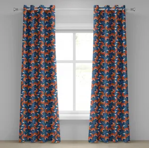 Штора на люверсах ABAKUHAUS Лиса, цветы и сердца в стиле каракулей с абстрактным рисунком европейских лесных животных, декоративные двухпанельные шторы, 280 см x 175 см, цвет: темно-синий, оранжевый Abakuhaus