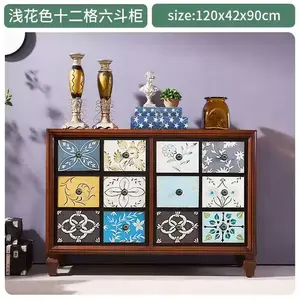 Yu Senyi Комод для гостиной из массива дерева, 6 ящиков, 12 секций, светлый цветочный узор