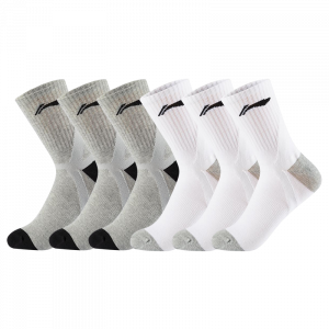 Набор из 3 пар носков LiNing Crew Socks Unisex., белый серый 6 pack