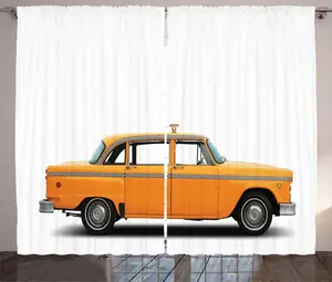 Шторы ABAKUHAUS "Нью-Йоркское такси" в деревенском стиле, в стиле старого винтажного такси, универсальные ленточные шторы для гостиной с петлями и крючками, 280 x 225 см, белые с бархатцами Abakuhaus