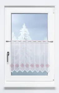 Занавеска для кафе из кружева Плауэн - Ледяной кристалл (Ш x В) 98,40 см * 49 см. Красный/чистый красный. Plauener Spitze