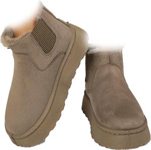 Женские ботильоны на платформе, зимние, комфортные, теплые, замшевые мини-боты, легкие, с утолщенным искусственным мехом, снежные ботинки GHTRHSB, Khaki 8