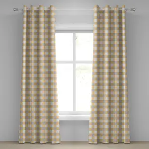 Винтажная штора на люверсах ABAKUHAUS, клетчатый узор в старомодном стиле, цвета шебби-шик, геометрическая классика, декоративные двухпанельные шторы, 280 см x 175 см, цвет "кадетский синий, оранжевый, белый" Abakuhaus