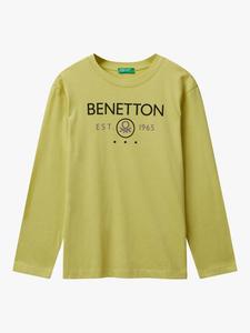 Детская хлопковая футболка с длинным рукавом и принтом логотипа Benetton, Green