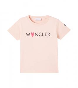 Футболка из хлопкового джерси с логотипом Moncler Enfant, Peach Pink