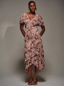 Платье с цветочным принтом и сетчатыми рукавами-крылышками Jolie Moi, Pink Floral