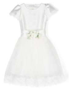 Monnalisa платье с короткими рукавами и цветочной аппликацией, белый