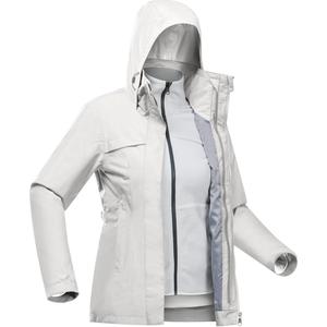 DECATHLON Ветровка женская водонепроницаемая и ветрозащитная для сохранения тепла, Stone Gray/Light Smoke Gray