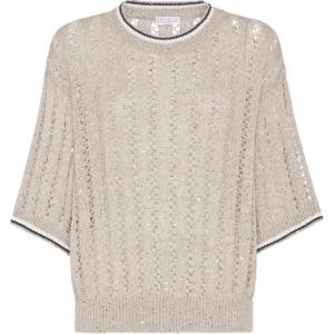 Свитер даззлинг круговой вязки Brunello Cucinelli, бежевый