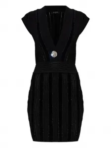 Платье с V-образным вырезом и украшением на груди Balmain, черный