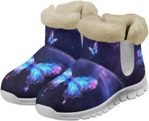 Женские зимние ботинки chaqlin Butterfly Snow с плоским каблуком, теплые, на щиколотку, противоскользящие, удобные, легкие, мягкие, с пушистым плюшем, повседневные для улицы, Galaxy Butterfly