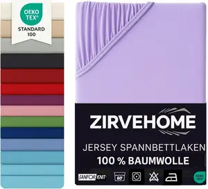 Простыня на резинке 140x200-160x200 см - Джерси, 100% хлопок - Простыня Comfort для матрасов высотой до 30 см, простыня на резинке сиреневого цвета Yadetextil