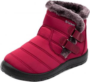 Женские водонепроницаемые теплые полусапожки Cubicbee до середины голени с искусственным мехом, уютные, с застежкой-липучкой, для улицы, противоскользящая подошва, пушистые хлопковые туфли, модная металлическая пряжка, пушистые ботильоны, Red