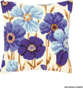 Подушка для вышивки крестом Анемоны в синем, готовый рисунок для вышивки Vervaco