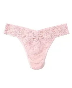 Женские фирменные кружевные стринги с оригинальной посадкой Hanky Panky, розовый