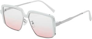 Винтажные модные солнцезащитные очки для женщин, металлическая квадратная оправа, роскошные розовые солнцезащитные очки, фотоочки, защита от ультрафиолета UV400 Melrose, White Pink