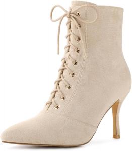 Женские ботильоны Allegra K с заостренным носком, боковой молнией, шнуровкой и каблуком-стилетто, Beige