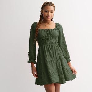 Мини-платье для юниоров с длинными рукавами и присборенным поясом Liberty Love, зеленый