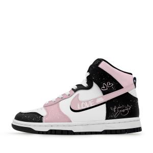 Nike Dunk Thermal Cushioning Abrasion Resistant High top Skateboard Shoes Women's Black White Pink