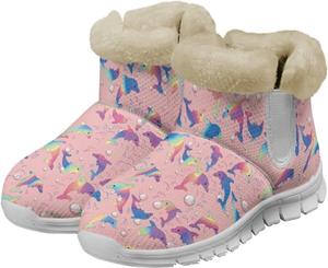 Женские зимние ботинки с противоскользящей подошвой, утепленные мемори-фоамом, с меховой отделкой для улицы Glomenade, Rainbow Dolphin