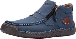 Платформенные кожаные туфли для женщин и мужчин, ручной работы, премиум, слипоны, водительские ботинки, модные ботинки с круглым носком до щиколотки, нескользящие с боковой молнией, легкие, удобные, повседневные для ходьбы Movnebyro, Blue