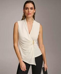 Женский топ без рукавов с V-образным вырезом Donna Karan Donna Karan New York, слоновая кость/кремовый