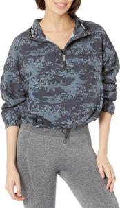 Женский пуловер Calvin Klein Performance с принтом, воротником-трубой, застежкой-молнией на 1/2 и рукавами с рюшами, Animal Camo Charcoal