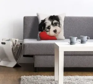 Декоративная подушка Queence "Ванесса", с собачкой, чехол без наполнения, 1 шт 40х40 см, белый