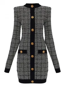 Платье с длинными рукавами в клетку Balmain, серый