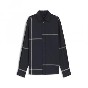 Блузка в клетку свободного кроя из хлопчатобумажной ткани BOSS, темно-синий